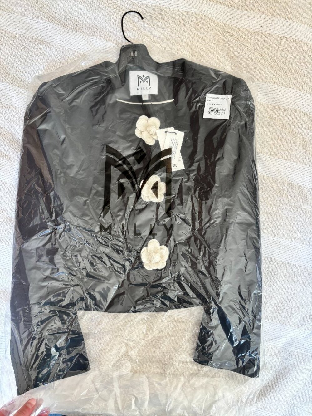 Milly Selena Camellia Applique Cropped Jacket in Black - Picture 2 of 4